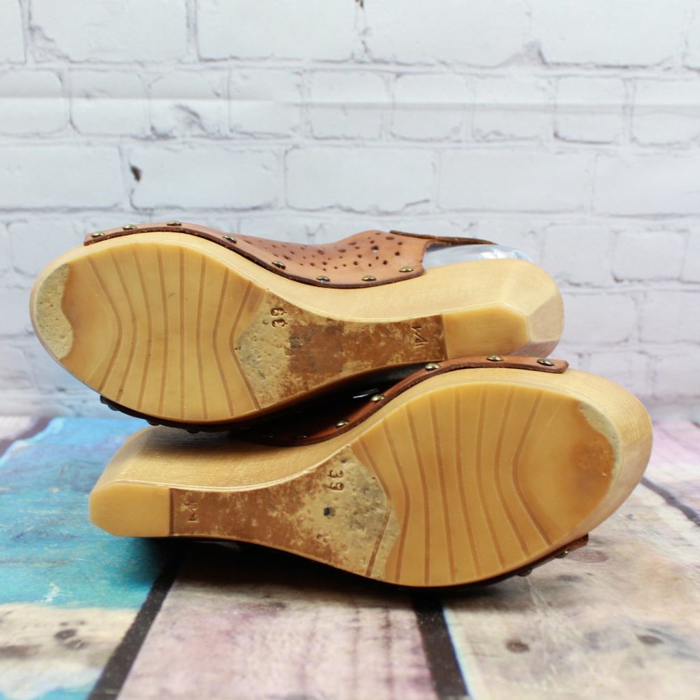 Natalia Blanco Brown Lacer Cut Leather Ankle Strap Platform Sandals Size 9 M - Picture 9 of 9